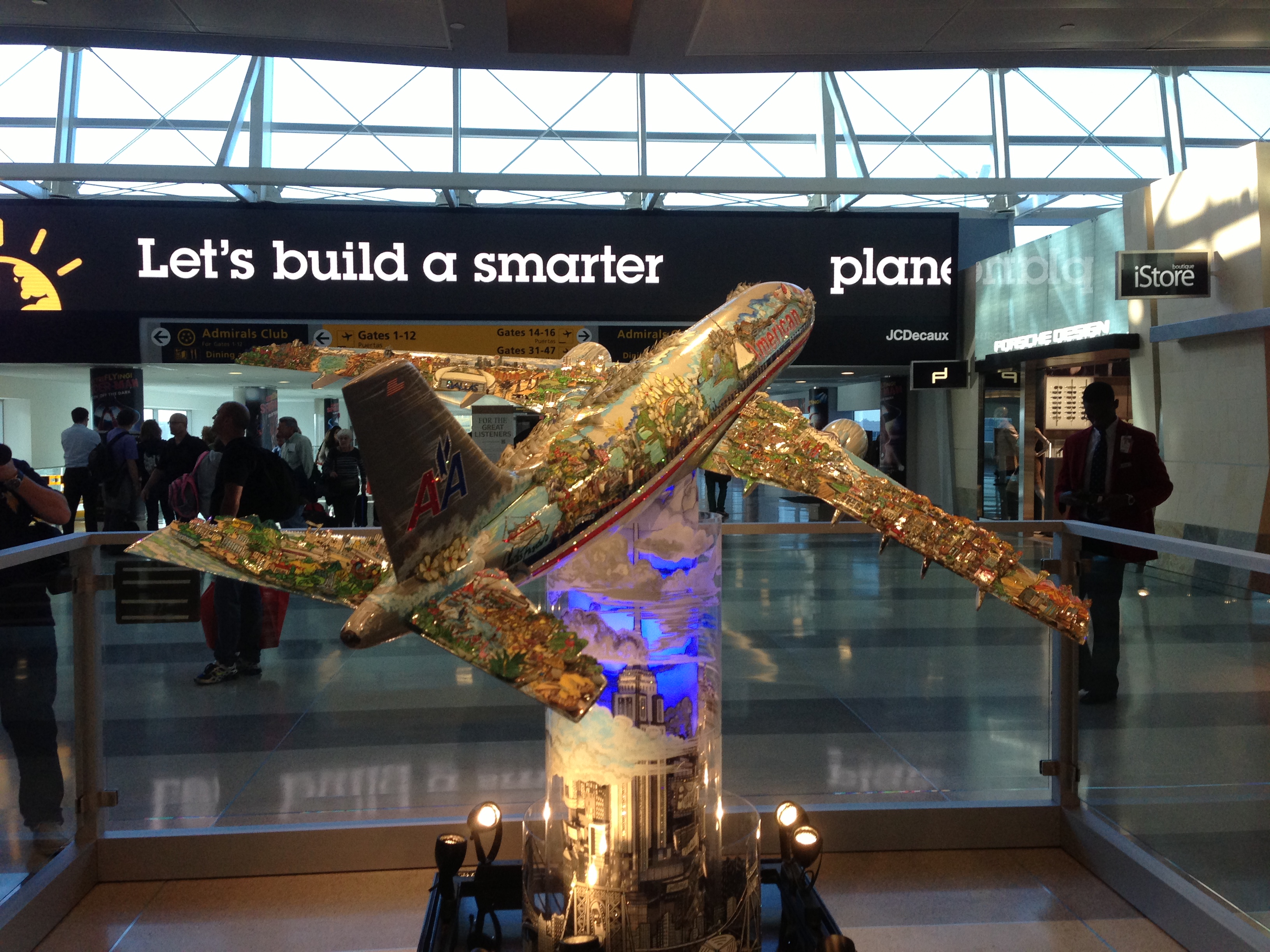 a model of a plane in a airport