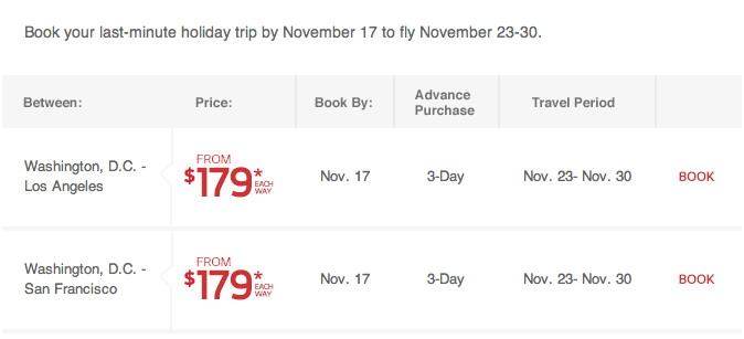 Virgin America Puts Thanksgiving On Sale, Others Matching