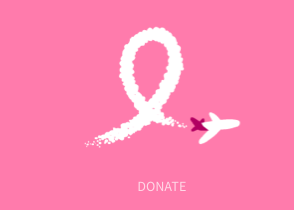 a pink ribbon with a plane flying in the air