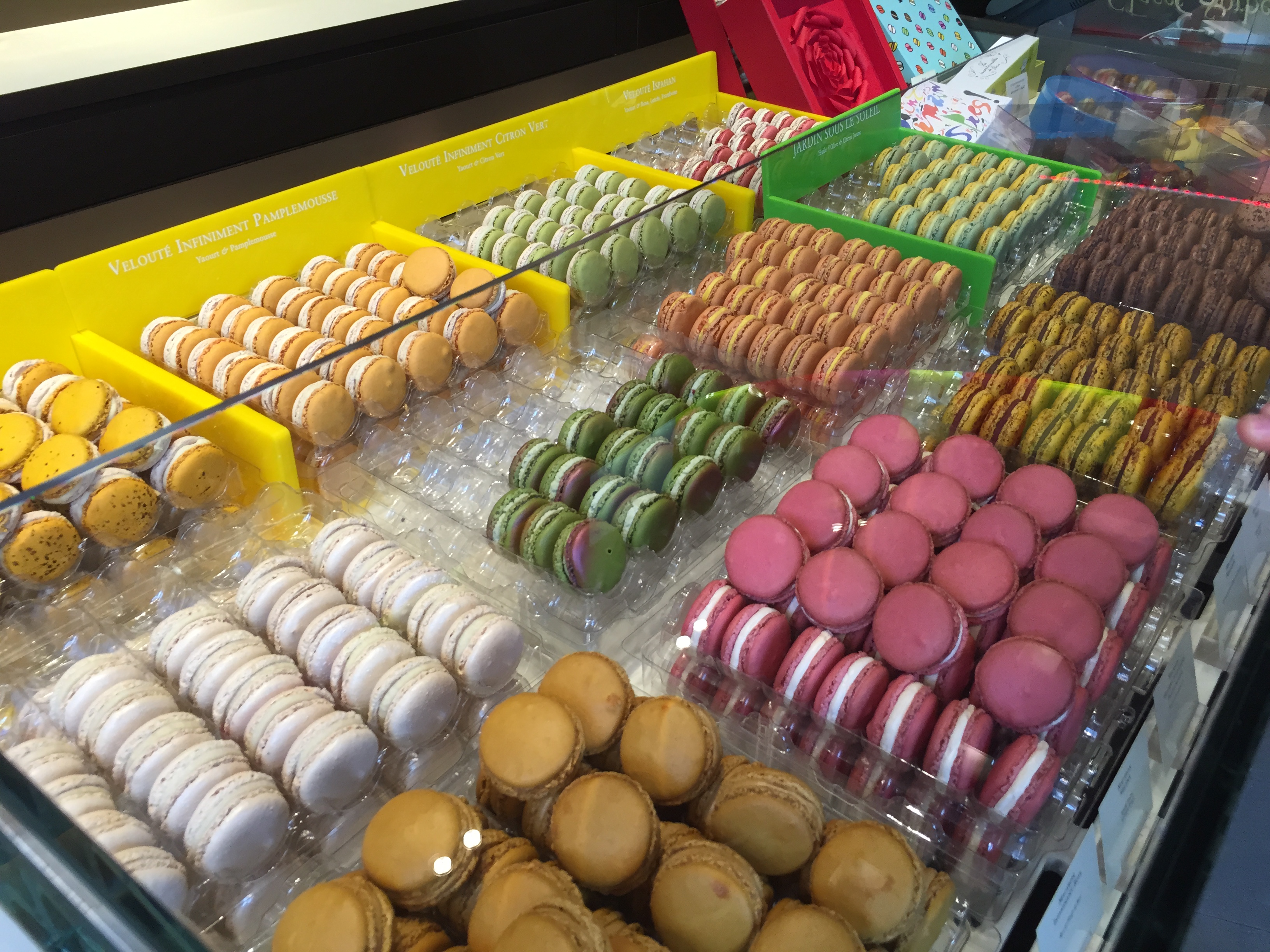 a display of colorful macaroons