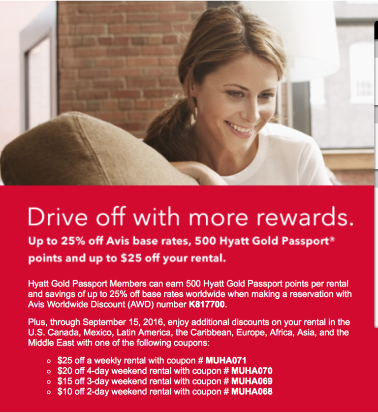 Earn 500 Hyatt Gold Passport Points On 1-Day AVIS Rental