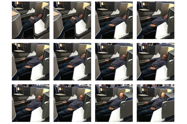a collage of a man lying in a chair