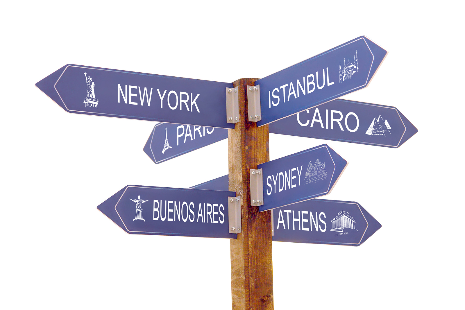 a sign post with many different cities