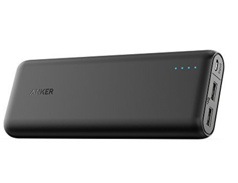 a black power bank with blue lights