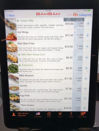a menu on a tablet