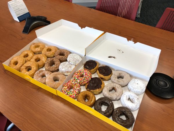 a box of donuts on a table