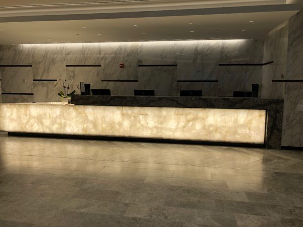 a marble counter in a lobby