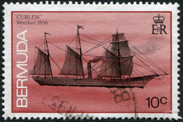 a postage stamp with a ship