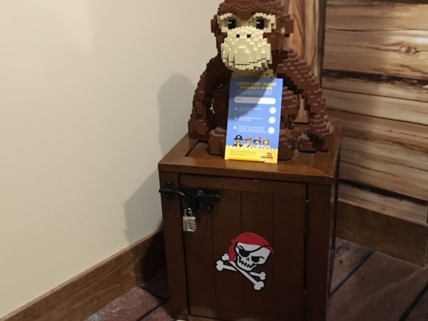 a toy monkey on a wooden box