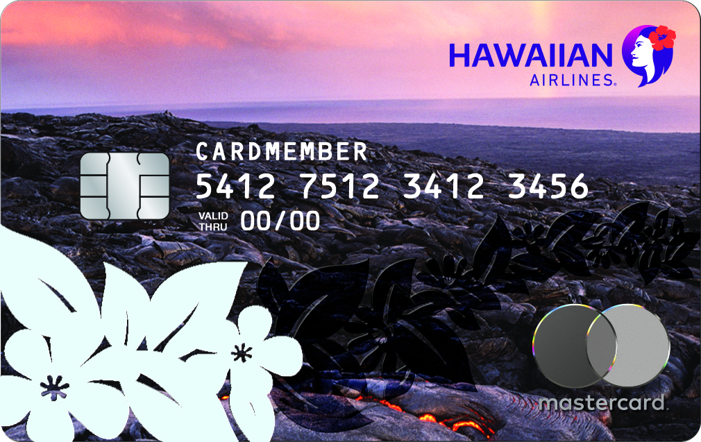 a credit card with a landscape of land and purple sky