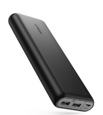 a black power bank with two ports