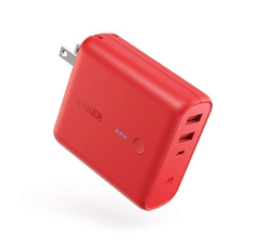 a red power bank with blue lights