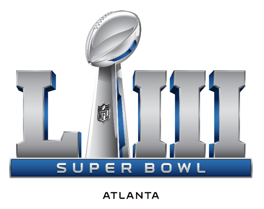 a silver and blue super bowl logo