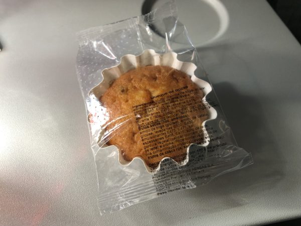 a muffin in a plastic wrapper