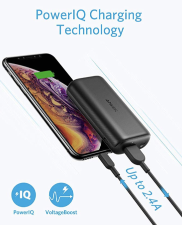 a cell phone charging with a power bank