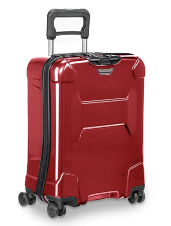a red suitcase with wheels