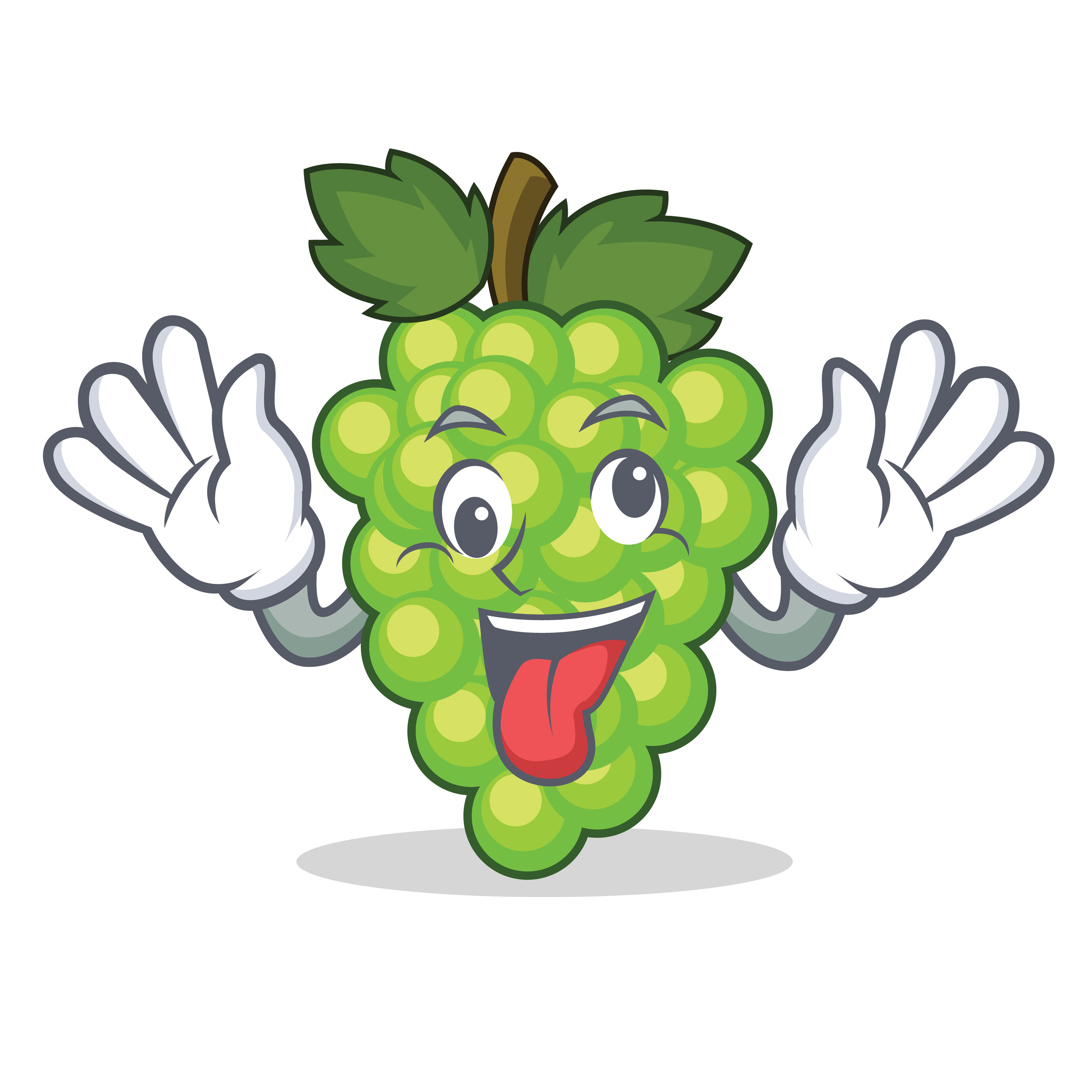 a cartoon of green grapes with a face and a hand up