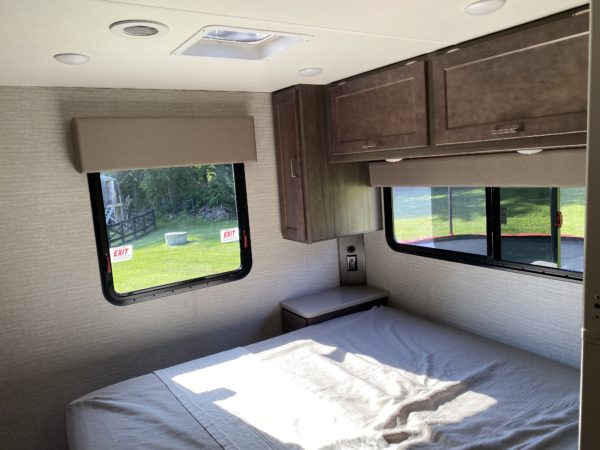 a bed in a rv