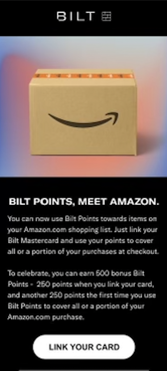 Earn 250 Free Bilt Rewards Linking To Amazon (And Another 250 For Redeeming)